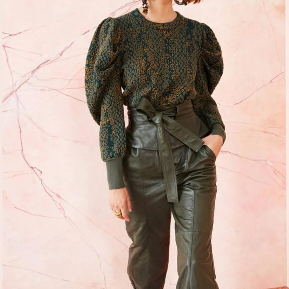 NWOT ULLA JOHNSON Gemma Jacquard Pullover in Pine Python L $495 - Picture 2 of 5